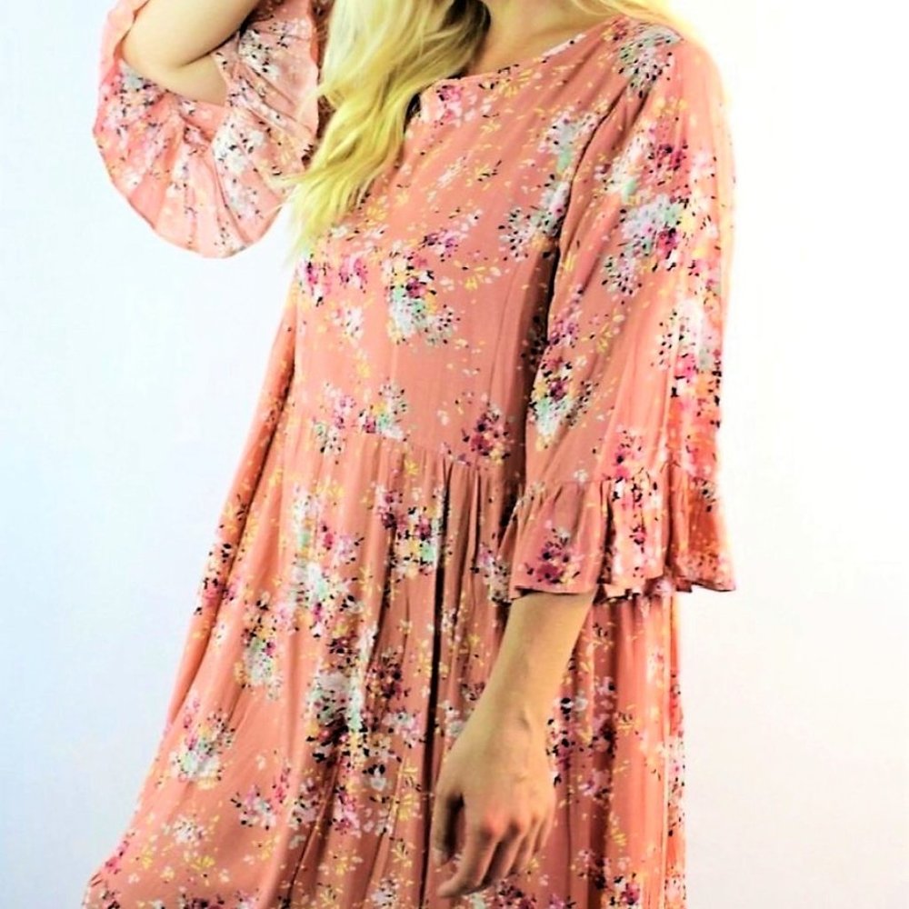 Plus Size Loose Fit Casual Floral Midi Dress